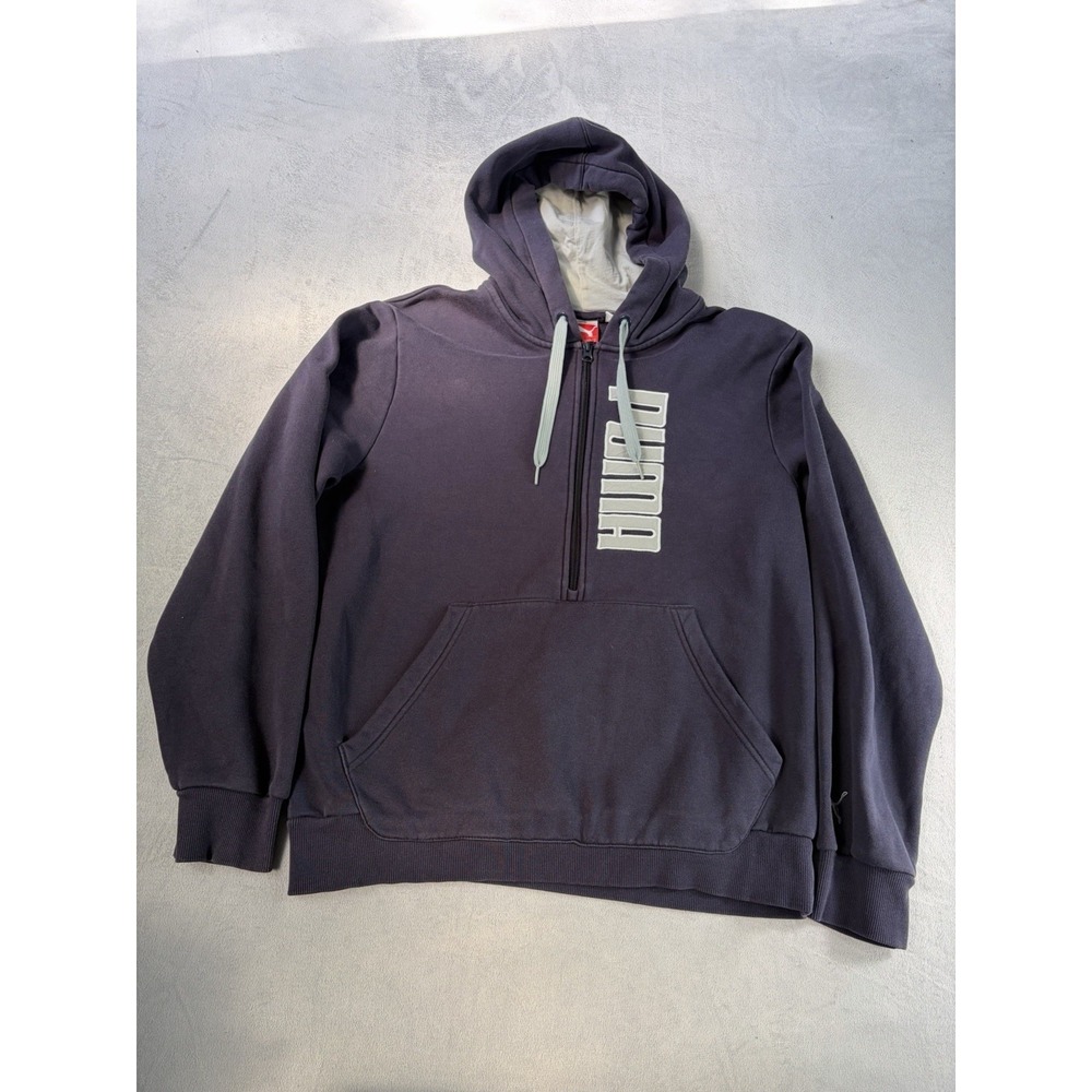 Puma‎ Hoodie Men's Medium 1/2 Zip Pullover Spell Out Logo Blue